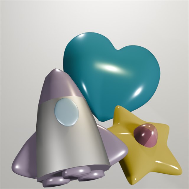 ロケットと星とハートを組み合わせた 3DCG 作品